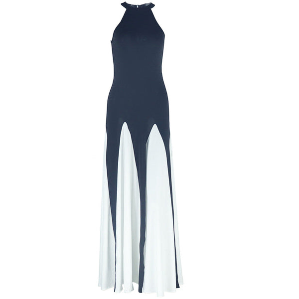 Crewneck zip-up contrast sleeveless maxi dress