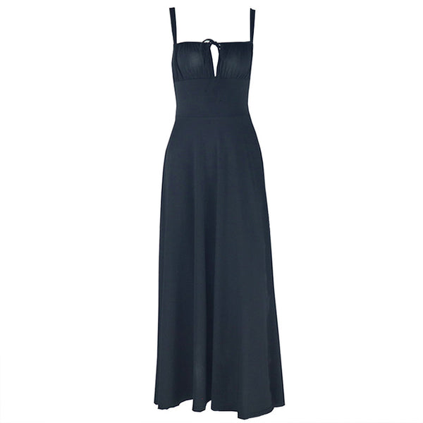Square neck hollow out self tie cami maxi dress
