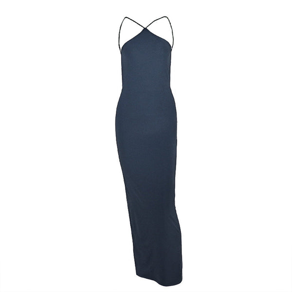 Slit backless solid cami maxi dress