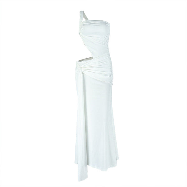 One shoulder irregular hollow out ruched maxi dress