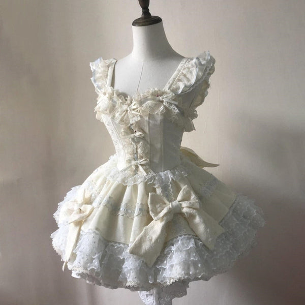 Bowknot ruffle lace hem mini dress