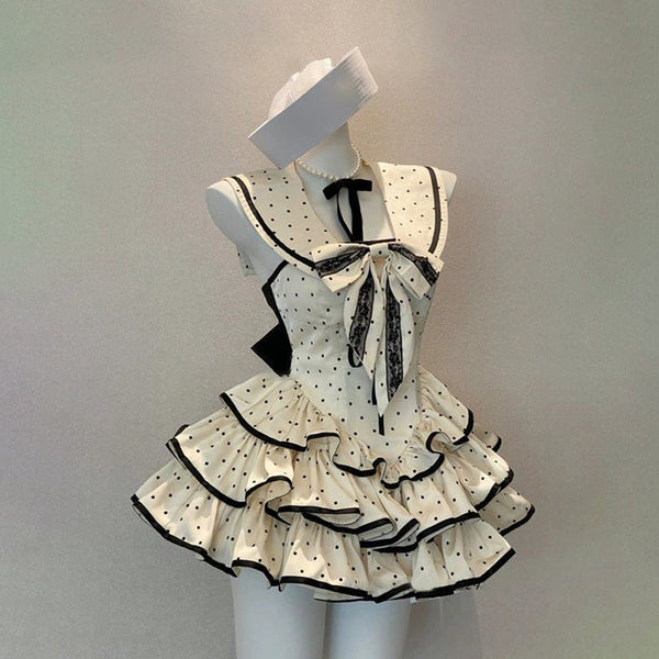 Polka dot halter ruffle bowknot backless mini dress