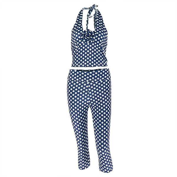 Halter flower applique polka dot pant set