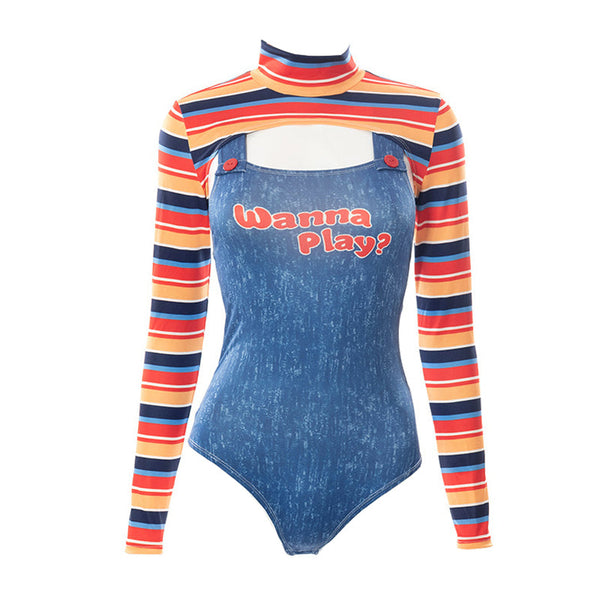 Long sleeve high neck letter pattern 2 piece bodysuit