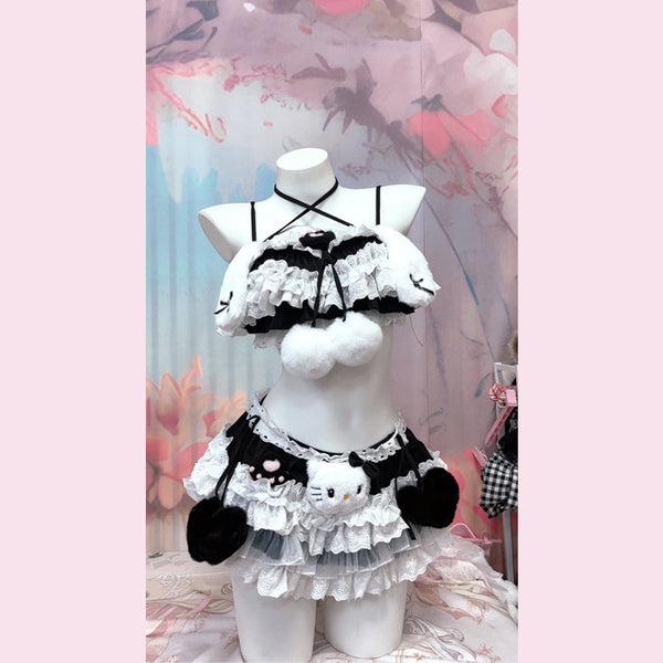 Lace hem " hello kitty " applique cami mini skirt set