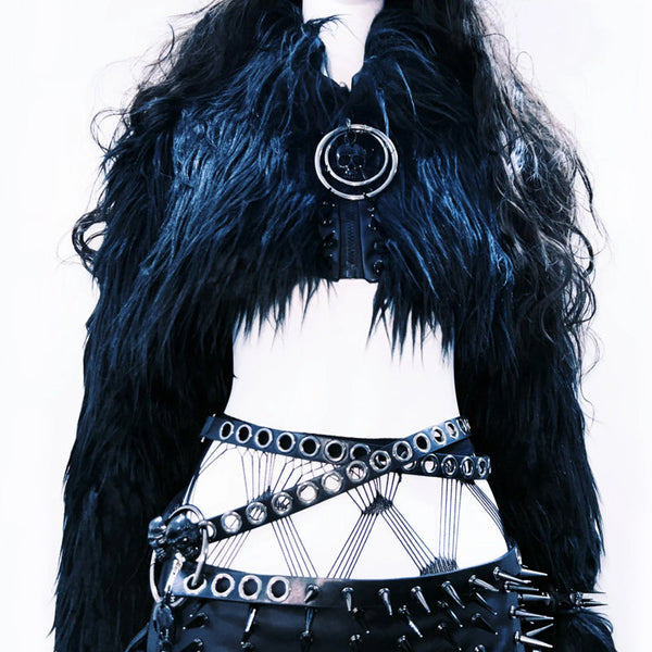 Fluffy zip-up o ring long sleeve solid top