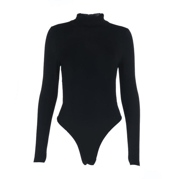 Long sleeve backless button high neck bodysuit