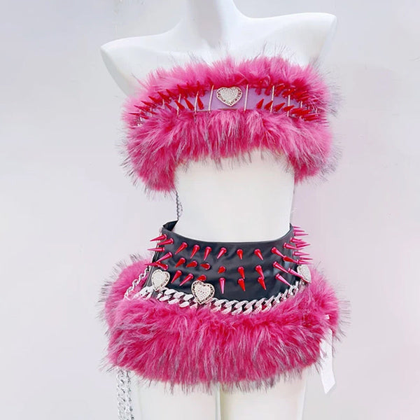 Fluffy rivet applique self tie backless tube top