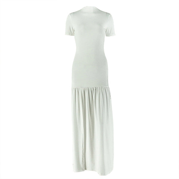 Crewneck short sleeve ruched solid maxi dress