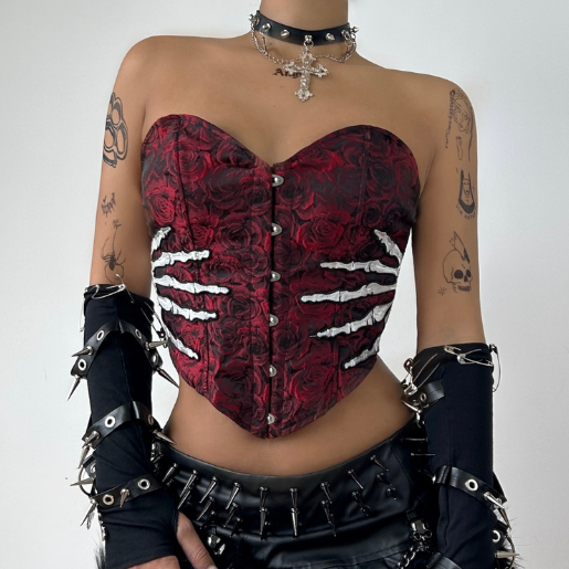 Skeleton hand pattern corset button top