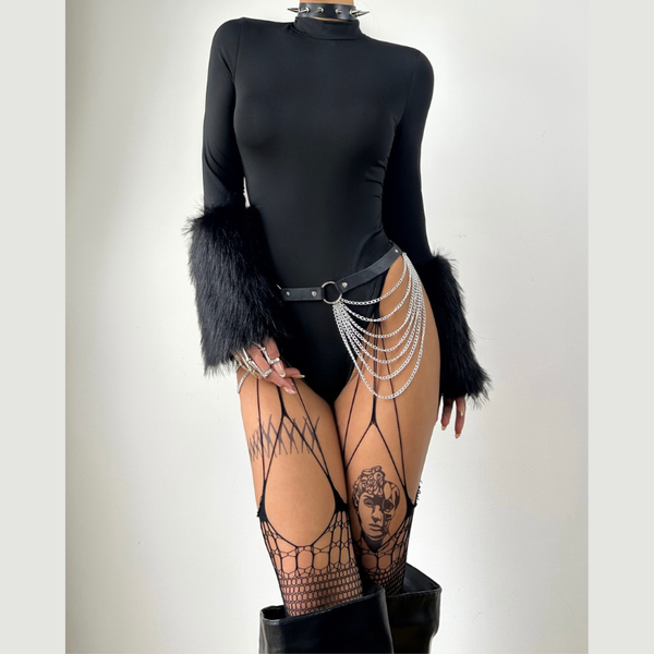 Long sleeve fluffy crewneck button bodysuit