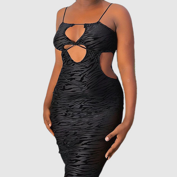 Hollow out self tie print cami maxi dress