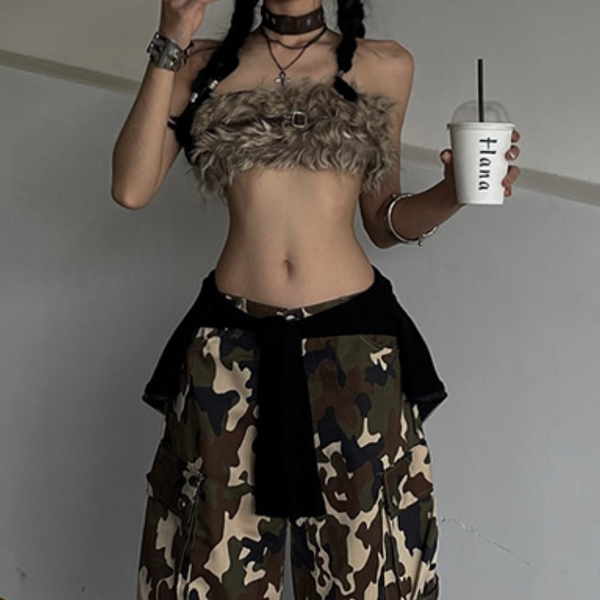 Fluffy backless tube crop top