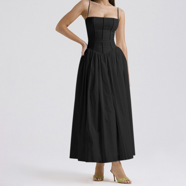 Square neck knotted ruched solid cami maxi dress