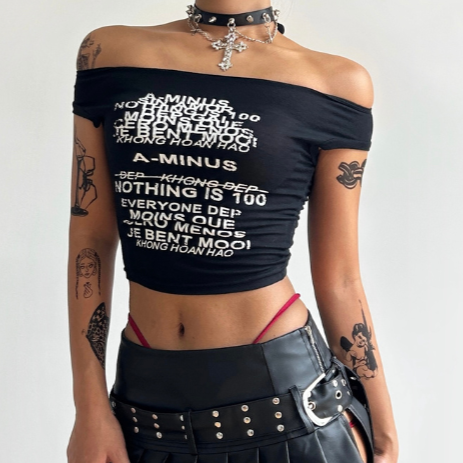 Letter print see through contrast crop top