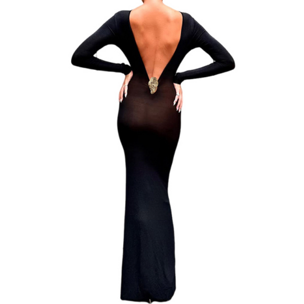Long sleeve deep v neck maxi dress