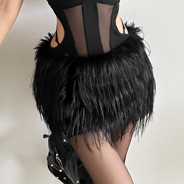 Fluffy solid zip-up mini skirt