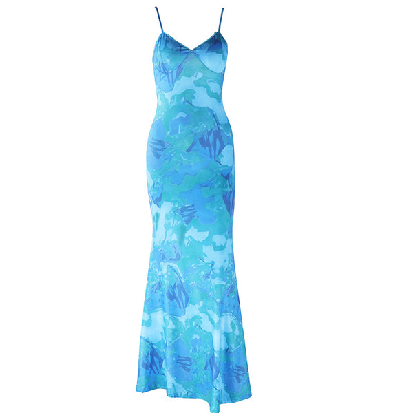 Sweetheart neck tie dye lace hem cami maxi dress