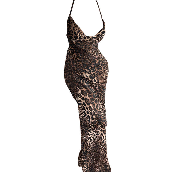 Halter leopard print maxi dress