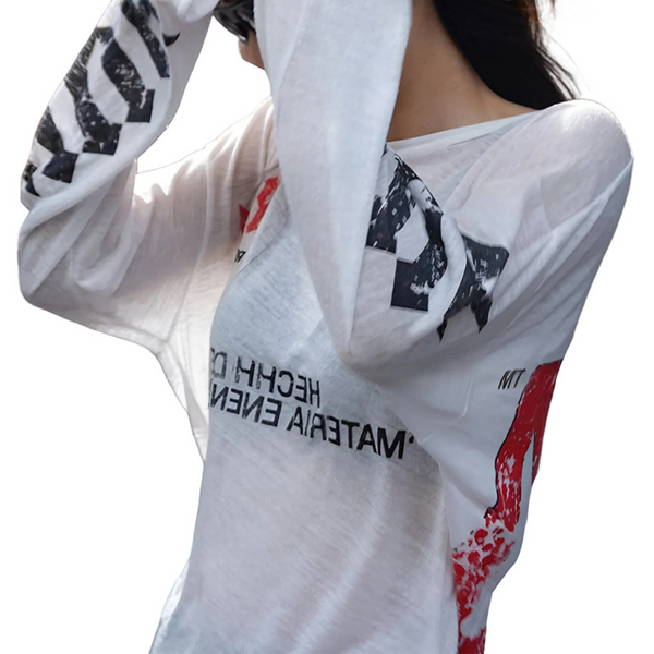 Crewneck long sleeve letter print contrast top