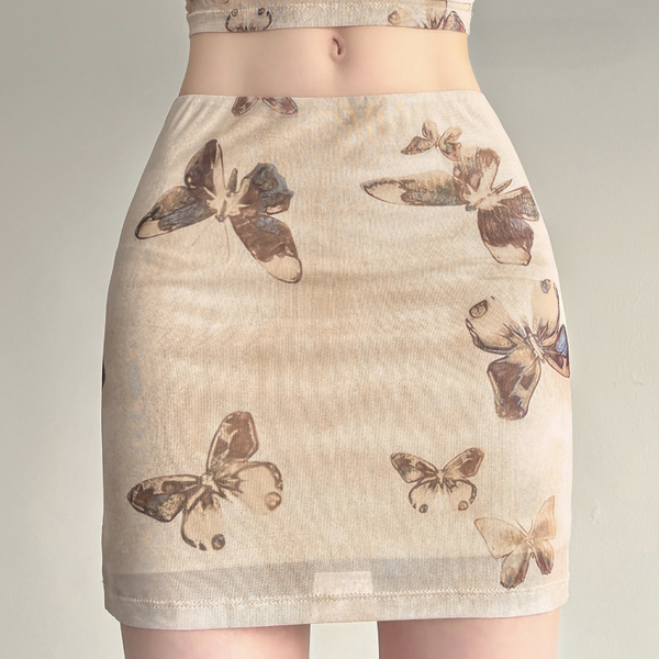 Mesh butterfly print contrast mini skirt