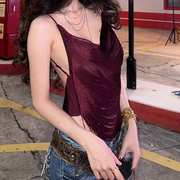 V neck backless solid cami top