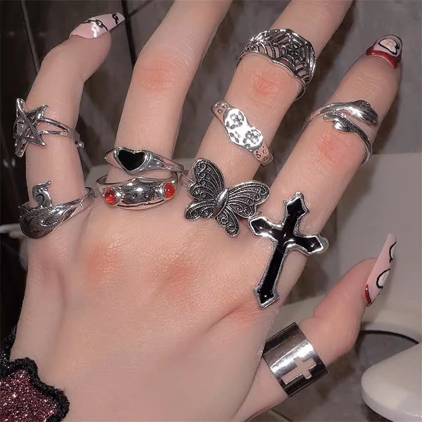 Cross butterfly star heart 10 piece ring