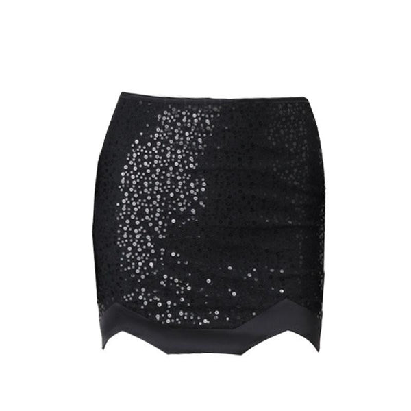 Glitter ruched zip-up solid mini skirt