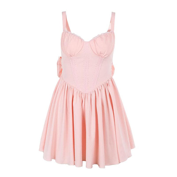 Bowknot v neck smocked ruched cami mini dress