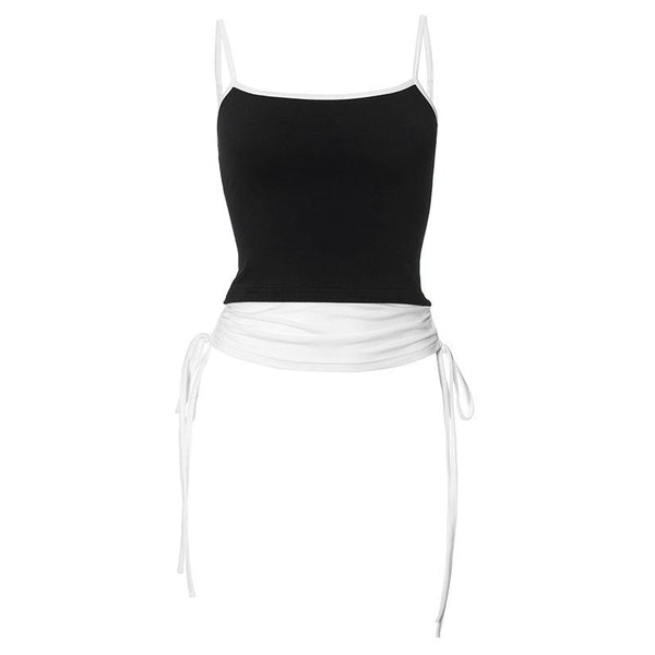 Drawstring ruched self tie cami crop top