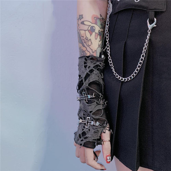 Hollow out cross decor leg warmer gloves