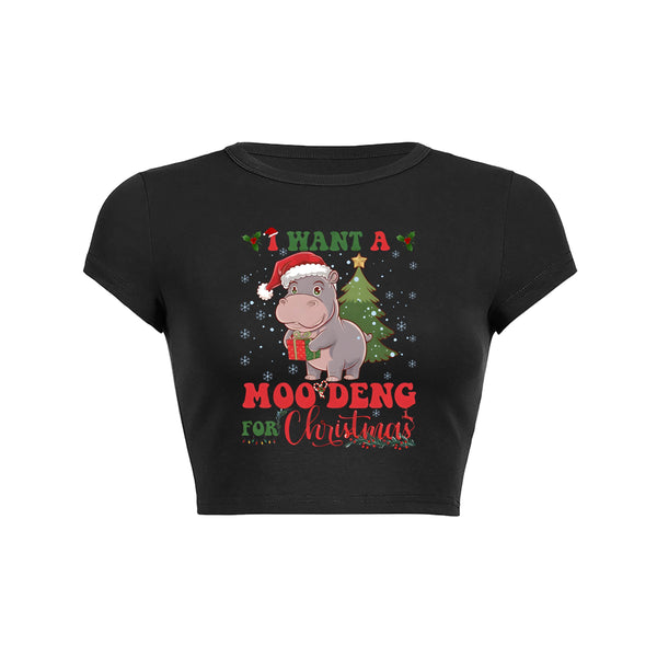 Christmas Hippo Moo Deng Delight Crop Top