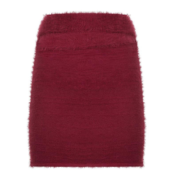 Fluffy solid hollow out mini skirt