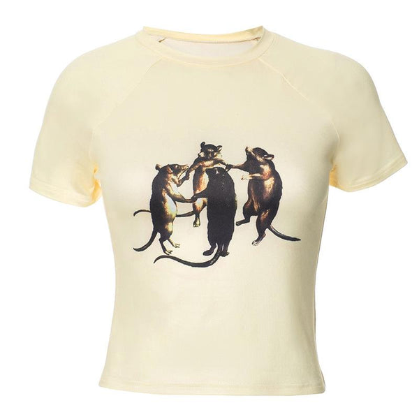 Short sleeve crew neck mice print top