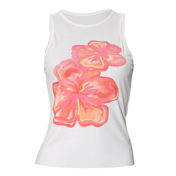 Ribbed flower print tank top