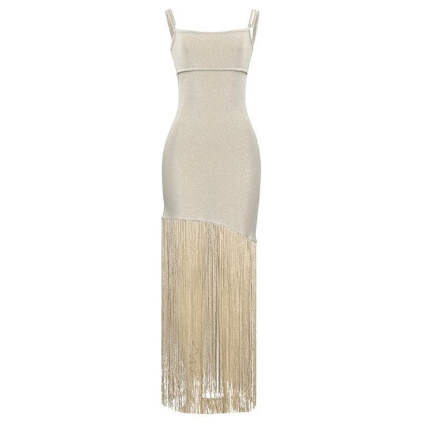 Glitter square neck tassels cami maxi dress