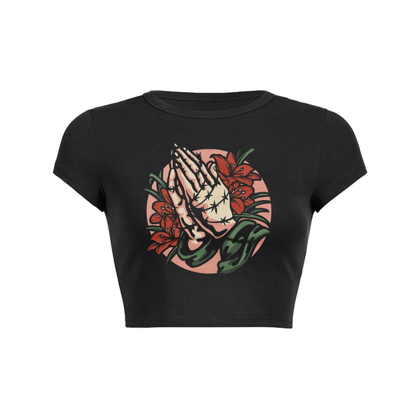 Floral Prayer Crop Top Baby Tee