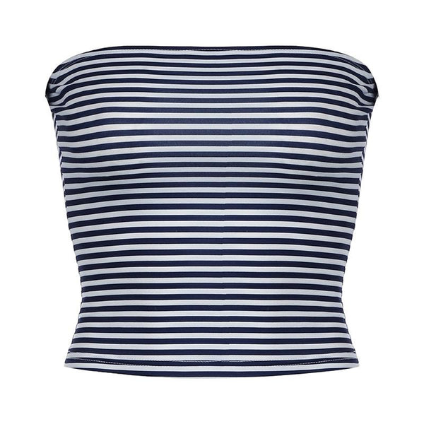 Striped print backless tube top