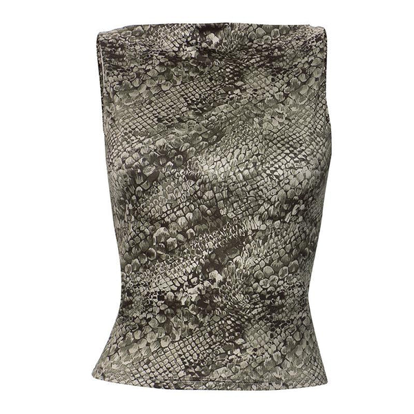 Snakeskin print round neck sleeveless top