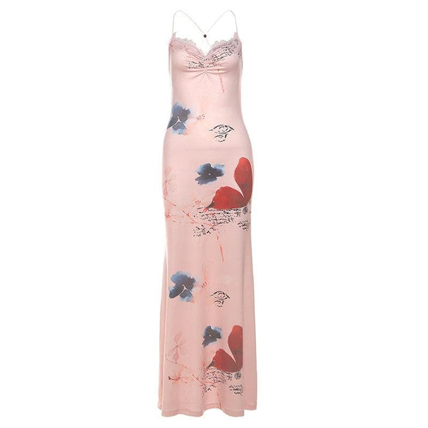 Butterfly embroidery print cami maxi dress