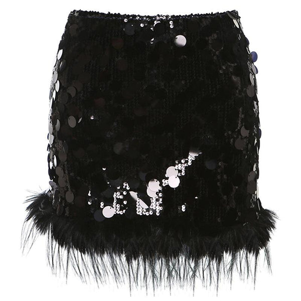 Glitter fluffy A line mini skirt