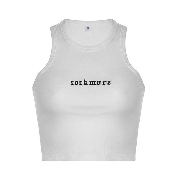 U neck letter embroidery ribbed tank top