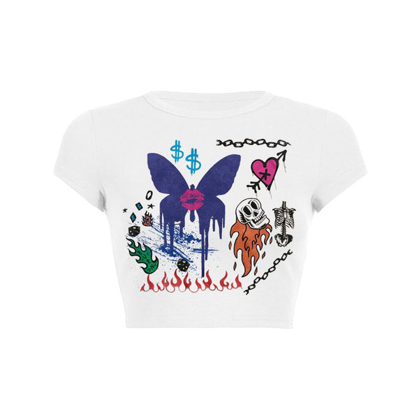 Graffiti Butterfly Crop Top Baby Tee