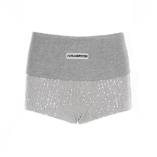 Glitter knitted patchwork letter pattern short pant