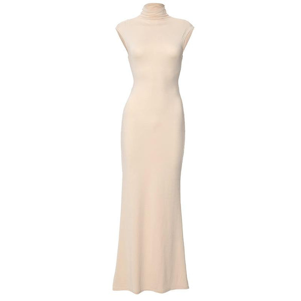 High neck cap sleeve solid maxi dress