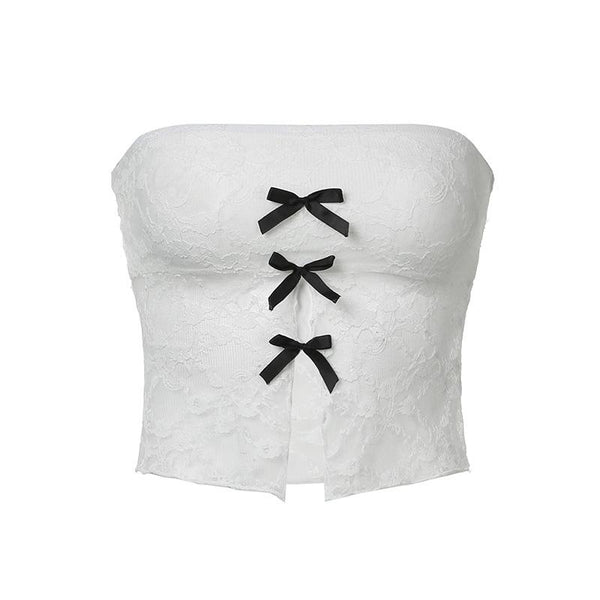 Bowknot lace slit tube top