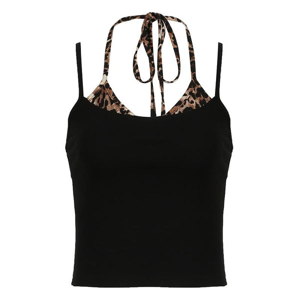 Halter leopard print backless cami top