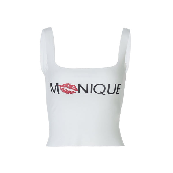 Square neck "MNIQUE" pattern backless cami top