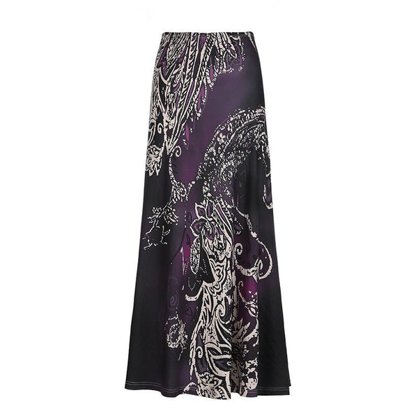 Print high rise abstract contrast maxi skirt