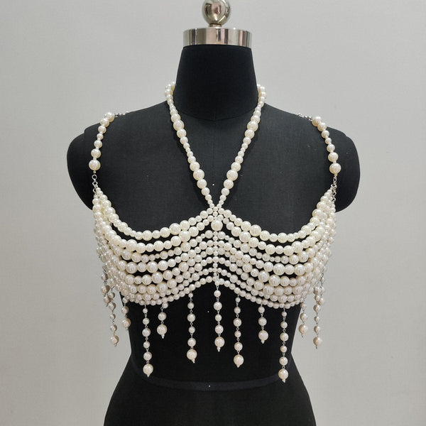 Halter pearls hollow out backless tassels top